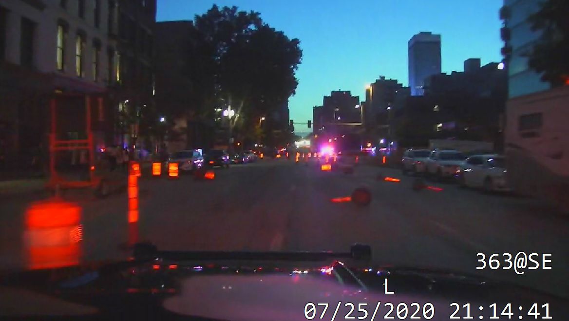 July 25--Barricades and cones knocked down near 13 and Harney